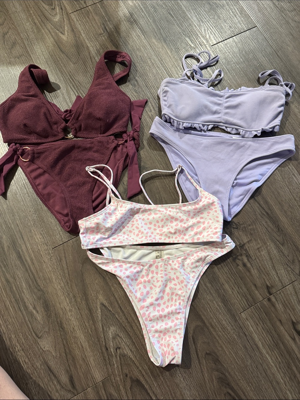 Source Unknown Women Swim Bikini Set - Burgundy, Lavender & Pink Pattern